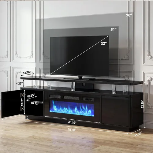 Vista 8 de oneinmil Soporte de TV con chimenea blanca de 70 pulgadas para sala de estar, centro de entretenimiento con chimenea eléctrica con luces LED dobles