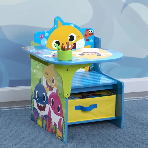 Vista 2 de Baby Shark Chair Desk with Storage Bin - Ideal for Arts & Crafts, Snack Time, Homeschooling, Homework & More by Delta Children