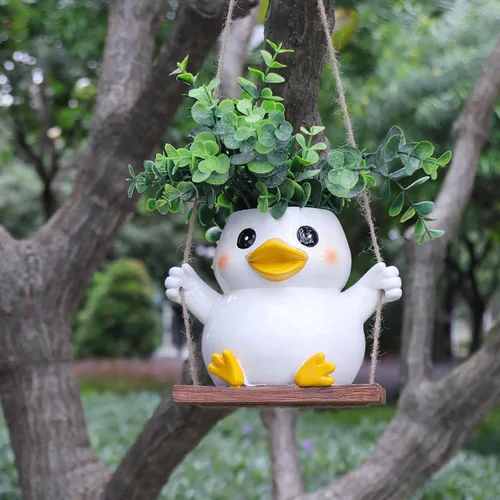 Lindas macetas colgantes de pato oscilante para plantas de interior, macetas pequeñas para suculentas con orificio de drenaje, planta única de