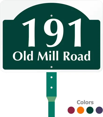 Vista 6 de SmartSign Letrero personalizado de dirección de casa de 7 x 10 pulgadas con estaca de 18 pulgadas (diseño de domo), aluminio reflectante a prueba