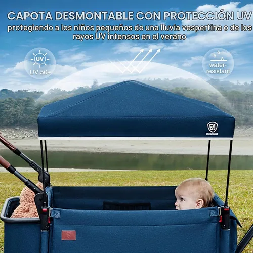 Vista 7 de EVER ADVANCED - Cochecito con apertura lateral para 2 niños, cochecito de empuje y tracción con mango ajustable, puerta con cremallera de fácil