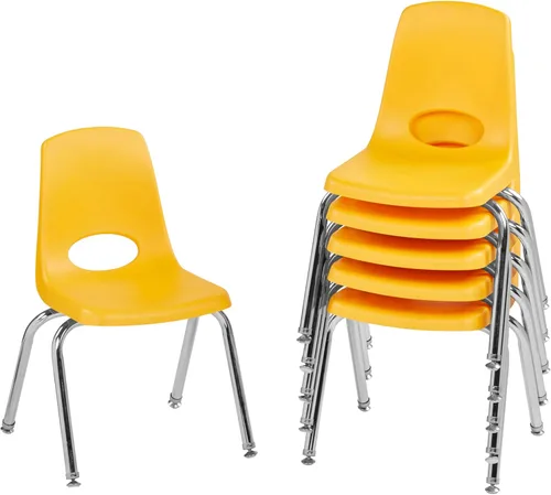 Vista 80 de Factory Direct Partners 10367-BL Silla escolar apilable de 16 pulgadas, asiento apilable para estudiantes con patas de acero cromado y rodamientos
