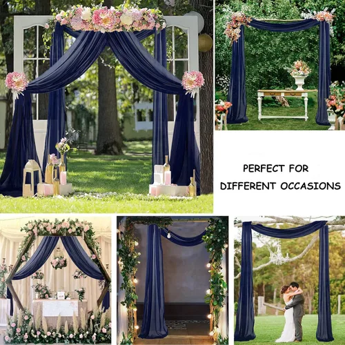 Vista 5 de Tela para arco de boda, azul marino, 20 pies, 2 paneles de tela de gasa, arcos de boda para ceremonia, cortinas de techo, arcos de boda, arco