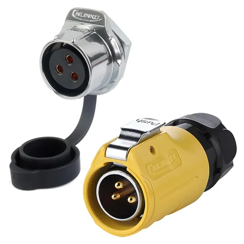 Vista 31 de CNLINKO Serie LP20 Conector Impermeable, Conexión de Bloqueo Rápido IP68, Conector de Energía LED para Exterior de 20A 500V 2 pines m20 Macho