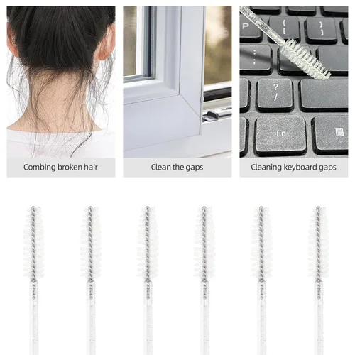 Vista 4 de Tbestmax 50 varitas de rímel desechables, brocha de cristal para extensiones de pestañas, pestañas de ojos y cepillo de maquillaje (blanco)