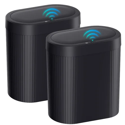 Vista 10 de jinligogo Basurero de baño de 5 galones con tapa, sensor de movimiento automático, color negro, cubo de basura delgado e impermeable sin contacto