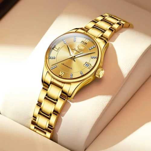 Vista 2 de OLEVS - Relojes Automáticos para Mujer con Tourbillon de Diamante, Relojes de Pulsera Elegantes, Fase Lunar, Impermeables, Luminosos