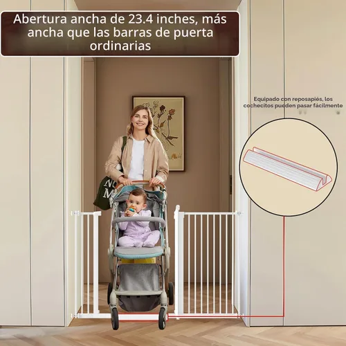 Vista 4 de DEARBB Puerta extra ancha para bebé, espacio ultra estrecho de 30.11 a 77.36 pulgadas, montado a presión, doble cerradura, cierre automático, puerta