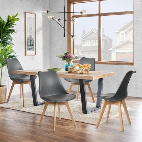 Vista 2 de CangLong Mid Century Modern DSW - Silla auxiliar con patas de madera para cocina, sala de estar, comedor, juego de 4, color gris