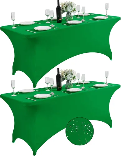 Vista 49 de SuperO - Paquete de 2 manteles de elastano impermeables para mesas de 6 pies, mantel elástico universal ajustable para fiestas, banquetes, bodas