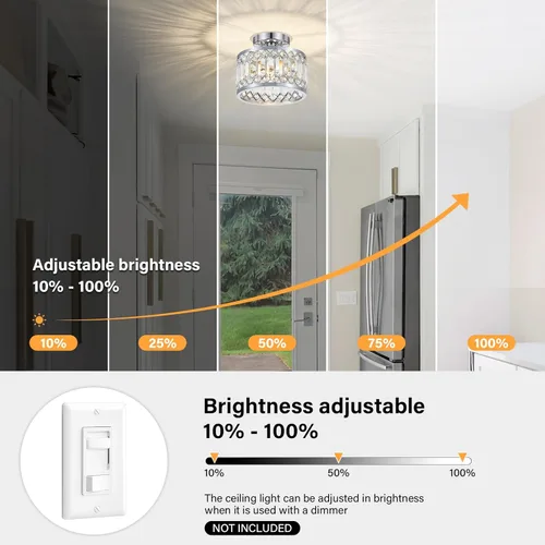 Vista 8 de YURNYQ Lámpara de Techo de Cristal, Moderna Lámpara de Techo Semi Empotrada, Luminarias de Techo Cromadas para Pasillo, Cocina, Entrada, Dormitorio