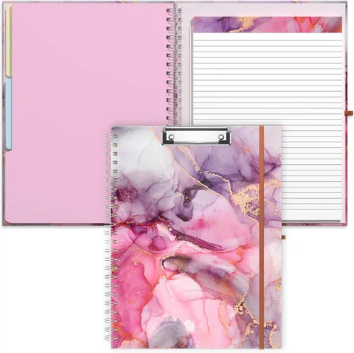 Vista 24 de Rimilak Spiral Clipboard Folio with Refillable Lined Notepad, 14.5 x 9.8 In, Hardcover Cover with 5 Interior Pockets, Elastic Band and Pen Loop