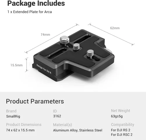 Vista 7 de SMALLRIG Placa de liberación rápida extendida para Arca tipo estándar compatible con DJI RS 2 / RSC 2 / RS 3 / RS 3 Pro/RS 4/RS 4 Pro/RS 5 Gimbal