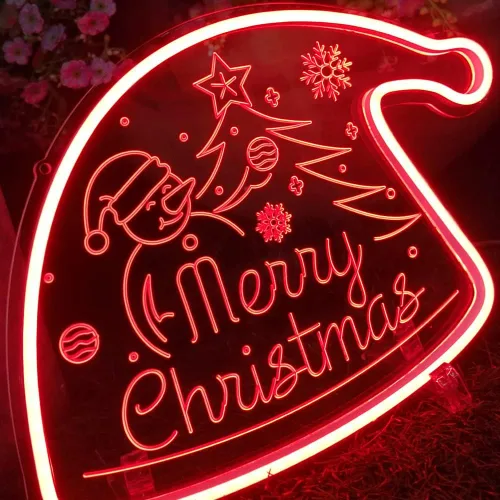 Vista 3 de Letreros de neón para sombrero de Navidad, alimentados por USB, regulable, decoración de escritorio, luces LED de neón para vacaciones, hogar