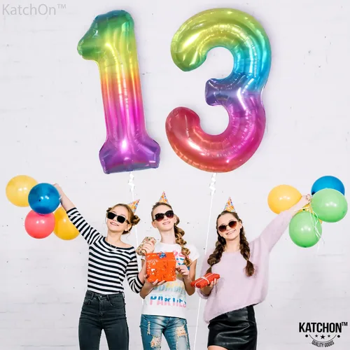 Vista 8 de KatchOn, Globo gigante arcoíris número 13 – 40 pulgadas Globos de cumpleaños 13 Decoraciones de cumpleaños 13 para niñas Globos de números