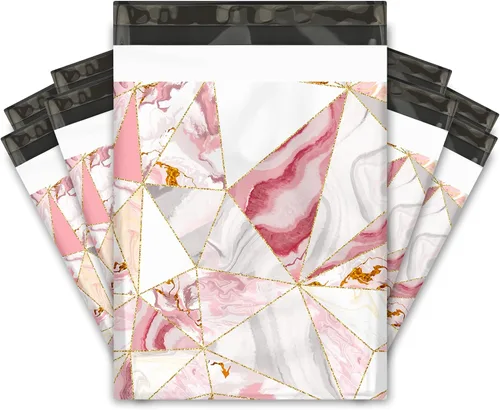 Vista 8 de Sobres de polietileno de diseño de corazón rosa y dorado de 10 x 13 pulgadas (100) para el día de San Valentín, impermeables, autosellantes