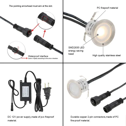 Vista 7 de Tomshine Kit de luces LED empotrables para terraza, paquete de 16 luces de paso de 1.260 in de diámetro para exteriores, impermeables, luces