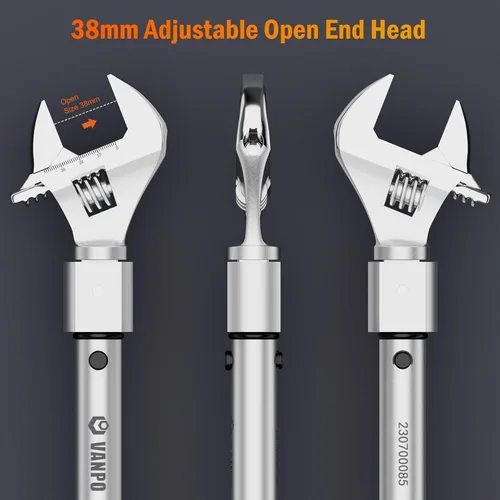 Vista 3 de VANPO - Llave dinamométrica ajustable de 3/8 pulgadas, 5-45 pies-libra/7-61 Nm, llave dinamométrica de 38 mm de boca abierta con mordaza