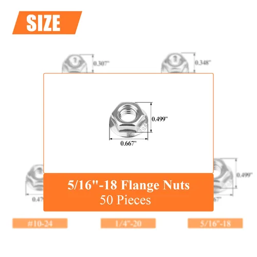 Vista 19 de HELIFOUNER 20 tuercas de brida de 1/2 "-13, kit surtido de tuercas hexagonales de brida dentada, acero inoxidable 304 (18-8), acabado brillante