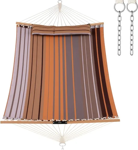 Vista 9 de Giantex Hamaca para acampar con barra separadora, almohada desmontable, cuerdas de algodón tejidas a mano, hamacas al aire libre para patio, patio