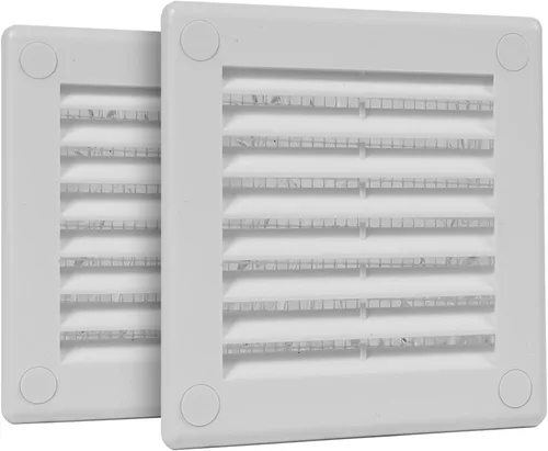 Vista 19 de Cubierta cuadrada de ventilación de aire de 4 x 4 pulgadas (tamaño exterior) - Deflector de ventilación de plástico blanco - Malla de pantalla
