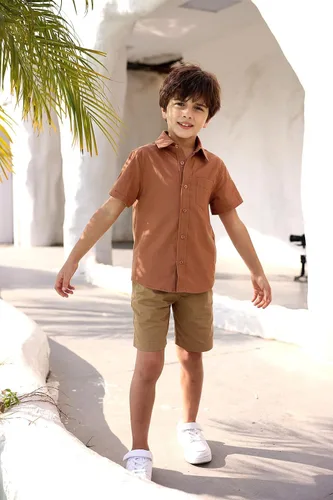 Vista 5 de Camisas de vestir de manga larga para niños con cuello clásico, botones y bolsillo en el pecho, camiseta de algodón sólido