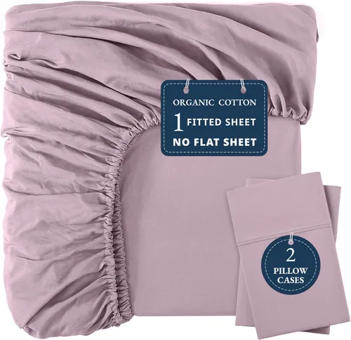 Vista 37 de LANE LINEN Sábanas ajustadas tamaño full, 100% algodón orgánico, juego de 3 piezas (1 sábana ajustada, 2 fundas de almohada), tejido percal, sábanas