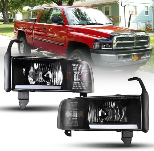 ROXX Conjunto de faros delanteros para Dodge Ram 1500 2500 3500 1994-2001, Dodge Ram 4000 1995-2002, faros delanteros con reflector ámbar, haz alto
