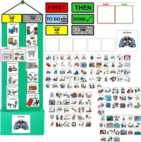 Vista 22 de Programa visual para niños – 133 tarjetas de plástico duraderas con imágenes y monedas con lazo suave Tabla de rutina diaria y recompensas por