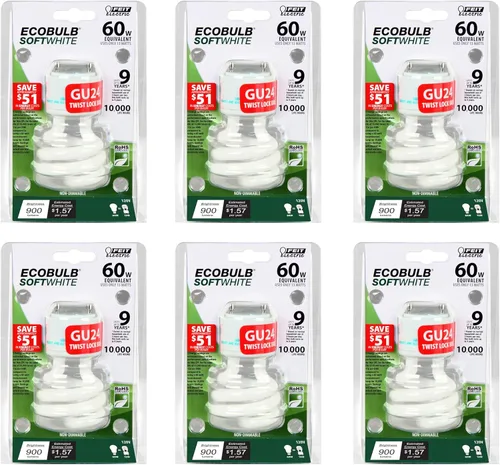Feit BPESL13T/GU24 - Bombilla CFL Twist GU24 equivalente a 60 W (paquete de 6), color blanco suave