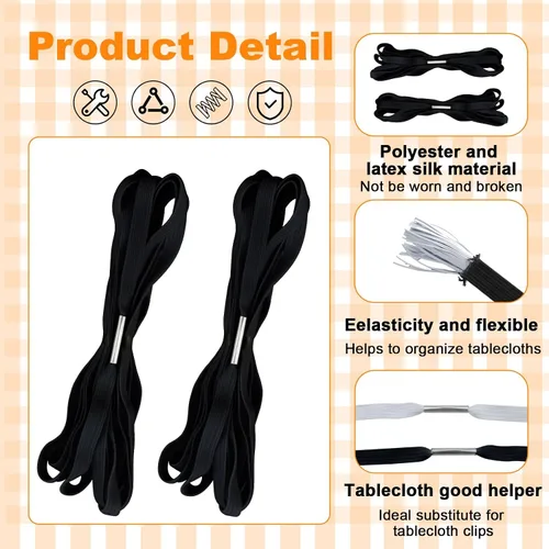 Vista 4 de Bandas elásticas para mantel de mesa, 10 unidades, color negro, elástico, resistente al viento, para sujetar el mantel para exteriores, cocina