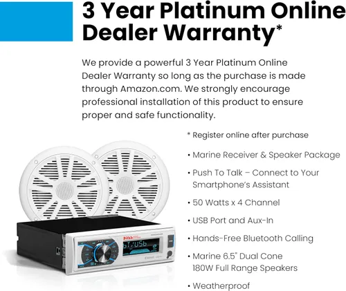 Vista 4 de BOSS Audio Systems MCK632WB.6 Marine Boat Bluetooth estéreo y altavoces de 6.5 pulgadas - Sin reproductor de CD y DVD, unidad principal de receptor