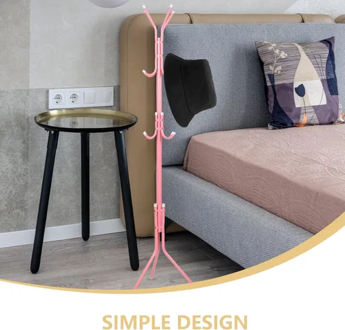 Vista 4 de Perchero con 12 ganchos, perchero independiente, perchero de hierro, perchero de árbol de fácil instalación, soporte para sombreros, organizador