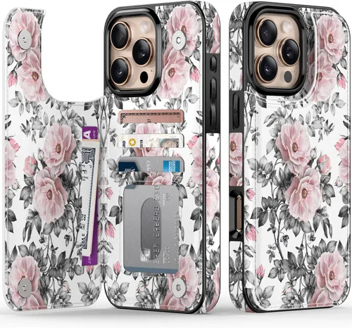 Vista 476 de LETO para iPhone 15 Pro Funda tipo cartera - Tapa tipo folio con patada - Diseños de moda - Tarjetero - Funda protectora para mujeres y niñas - 6.1