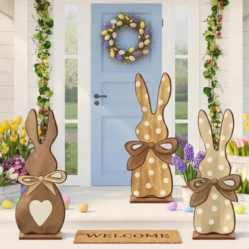 Vista 8 de Vercraft 3 piezas de decoraciones de Pascua para exteriores para porche, grande, de madera, conejito de Pascua, letrero rústico de primavera
