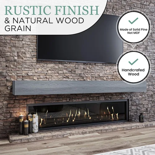 Vista 4 de Mantel para chimenea de 48 pulgadas, estante flotante con acabado rústico, estante de pared de madera con soporte invisible resistente