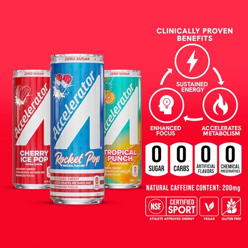 Vista 18 de Accelerator Bebida energética sin azúcar, lata de helado de cereza de 12 onzas (paquete de 12), bebidas energéticas sin azúcar con energía sostenida