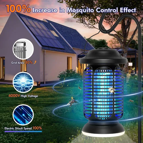 Vista 4 de AMUFER Exterminador de insectos para exteriores e interiores, luz azul-violeta exclusiva mejorada de 18 W con lámpara LED de 2 W, aumento del 100%