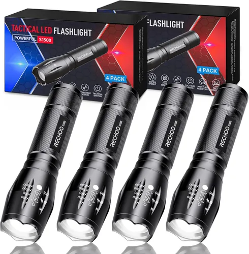 Vista 9 de RECHOO Paquete de 2 linternas LED de alta luminosidad - 5 modos, con zoom, impermeable y súper brillante, linterna táctica para acampar, senderismo