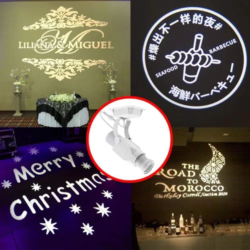 Vista 2 de Proyector de Logo LED GOBO con Luz de Efecto DJ de Zoom Manual Incluye GOBO de Vidrio Personalizado Gratuito para Proyectar Imágenes para Hotel