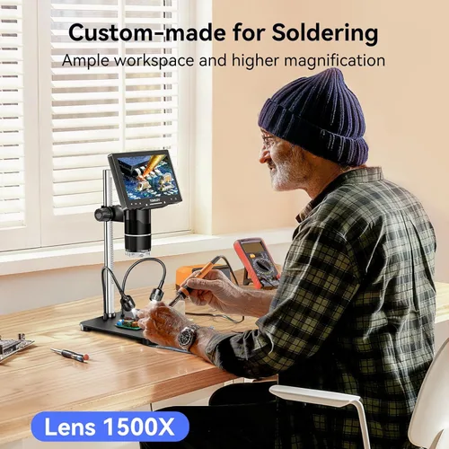 Vista 5 de TOMLOV TriL107 Microscopio digital de 3 lentes: Lupa de microscopio de monedas HDMI de 7 "2500X 2K para visión completa de monedas con pantalla IPS
