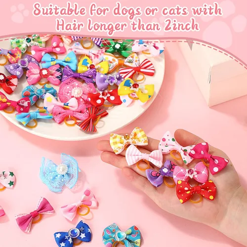 Vista 4 de Reginary Lazos para perros para aseo de perros, bonitos lazos para el pelo de perro con bandas de goma, lazos para cachorros pequeños, accesorios