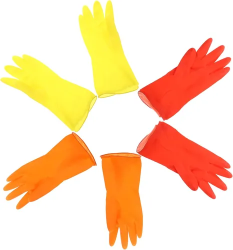 3 Pairs Reusable Cleaning Gloves for Dish Washing Waterproof Latex Kitchen Gloves with Red, Yellow, Orange Colors Large Size for Home Cleaning Tasks