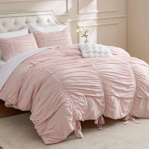 Vista 9 de Bedsure - Juego de edredón individual/King, juego de cama bohemio azul polvo capitoné, 3D, tipo jacquard, 2 piezas: 1 edredón estilo rústico chic