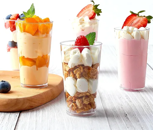 Vista 5 de Zezzxu Paquete de 100 Mini Tazas de Postre con Cucharas, Mini Vasos de Chupito de 3 oz para Postres, Pequeños Vasos de Plástico para Servir