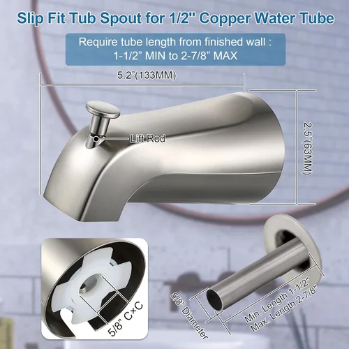Vista 2 de Dreyoo Kit de boquilla de bañera compatible con el estándar estadounidense 8888026.002, boquilla desviadora deslizante con anillo de cubierta
