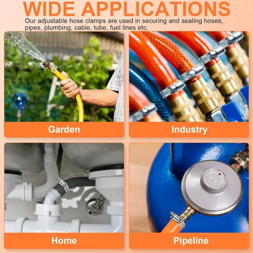 Vista 6 de 40 abrazaderas de manguera de acero inoxidable ajustable de 0.236-1.142 in de rango de engranaje helicoidal, tubo de conducto, kit surtido
