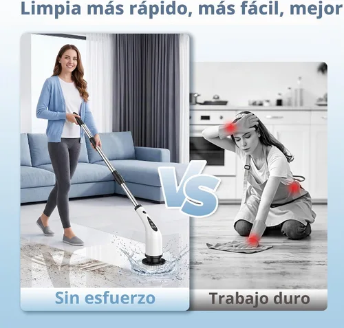Vista 7 de Cepillo giratorio eléctrico, cepillo de extremo plano de 3 velocidades con 8 cabezales de cepillo y base, IPX7 impermeable, mango largo ajustable