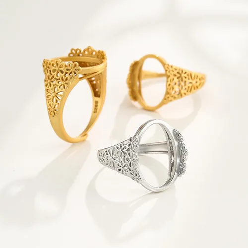 Vista 4 de Base de anillo en blanco ajustable de plata de ley 925 maciza para cabujones ovalados, camafeo de bricolaje, suministros para hacer joyas