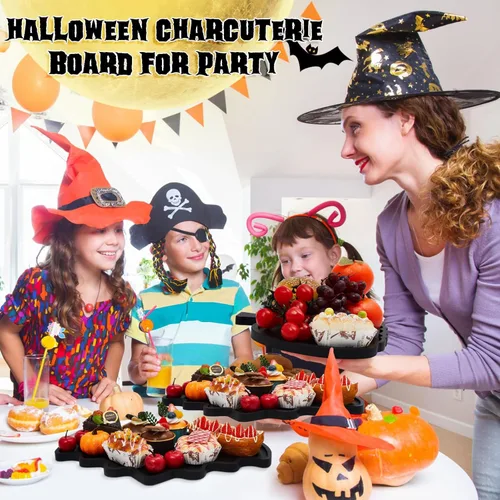 Vista 6 de Liliful Tablas de madera de calabaza de Halloween, tabla de queso de bambú, plato de charcutería y bandeja para servir para fiestas, bandeja